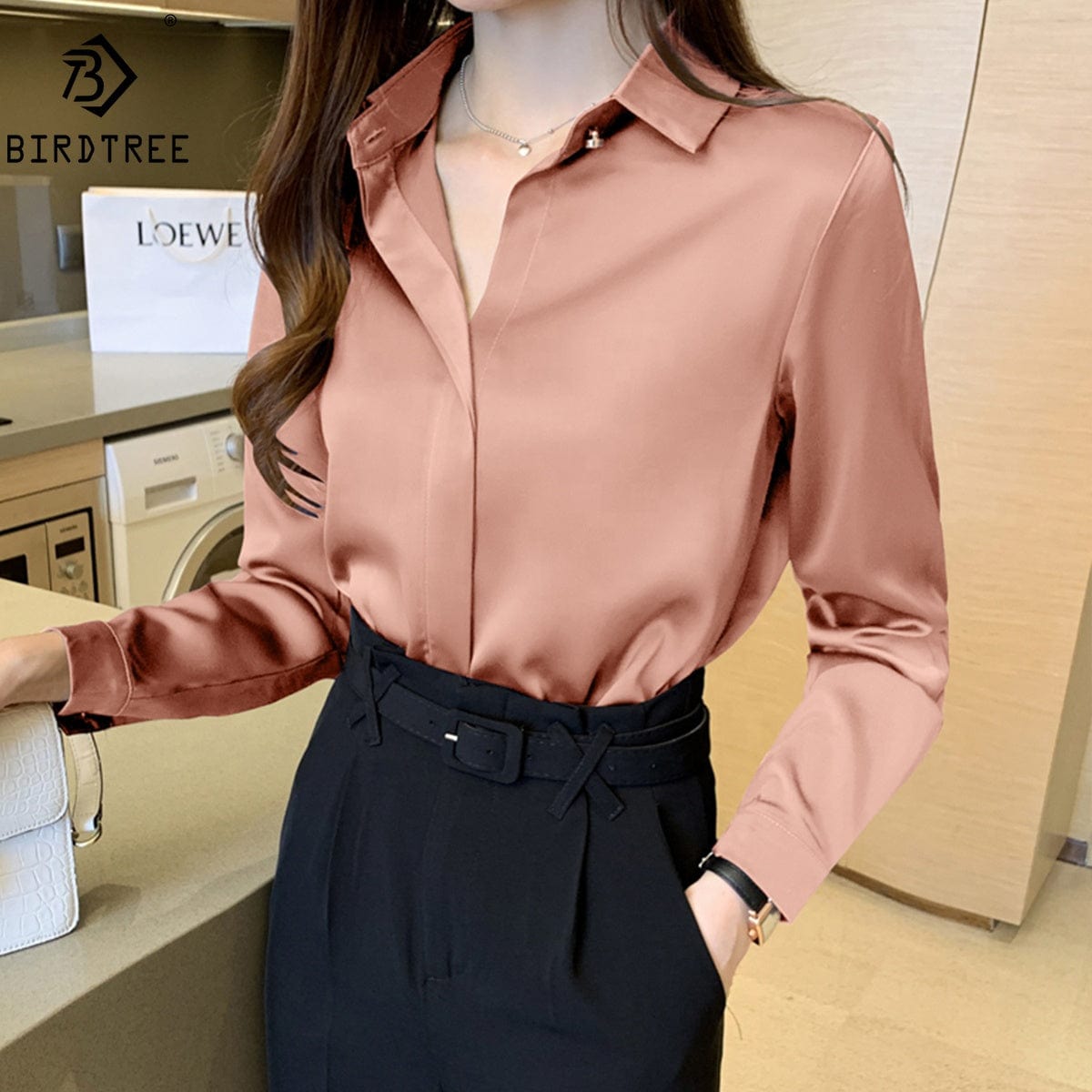 Women's Blouse NewNew Satin Blouse Women Casual Solid Tops Shirts Blouses Female Loose Autumn Fall Ladies Office Top T24807X