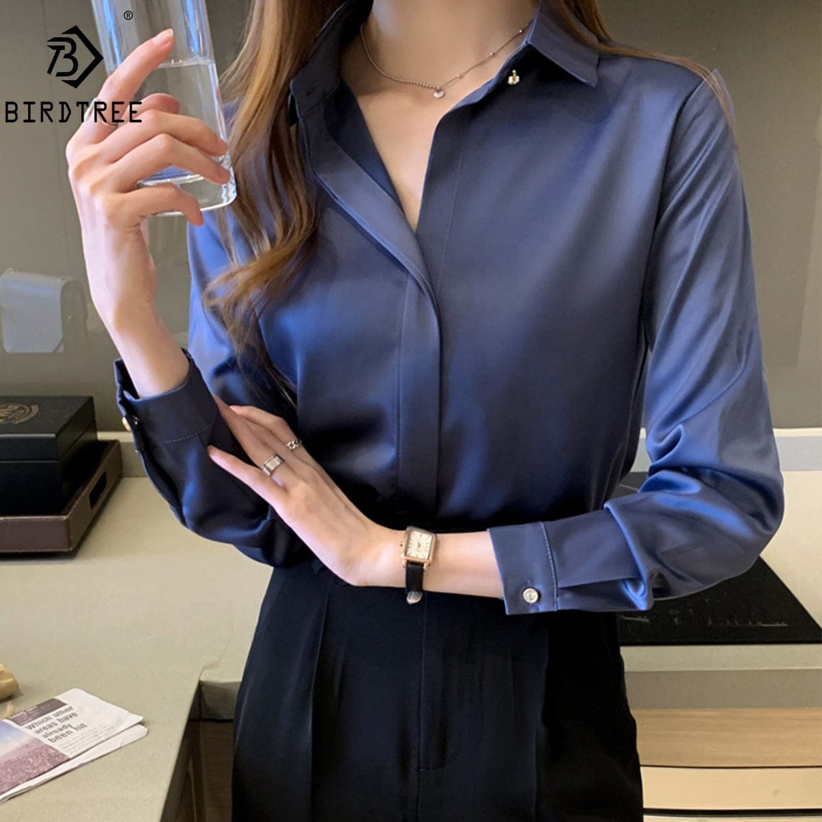 Women's Blouse NewNew Satin Blouse Women Casual Solid Tops Shirts Blouses Female Loose Autumn Fall Ladies Office Top T24807X