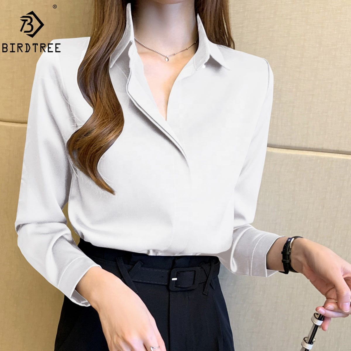 Women's Blouse NewNew Satin Blouse Women Casual Solid Tops Shirts Blouses Female Loose Autumn Fall Ladies Office Top T24807X