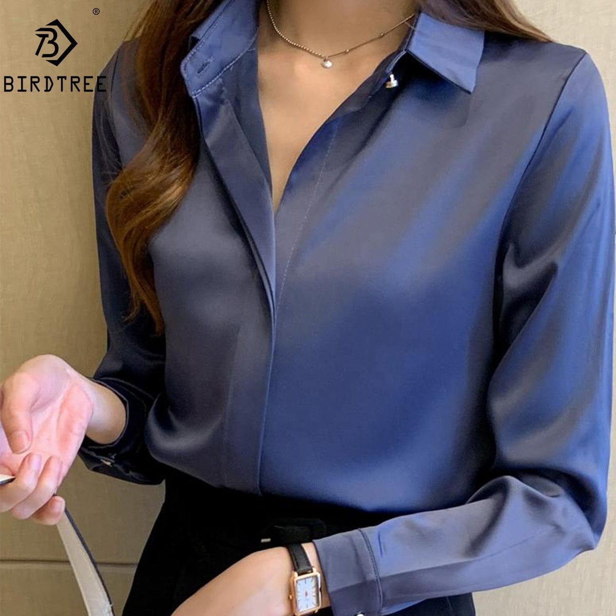 Women's Blouse NewNew Satin Blouse Women Casual Solid Tops Shirts Blouses Female Loose Autumn Fall Ladies Office Top T24807X