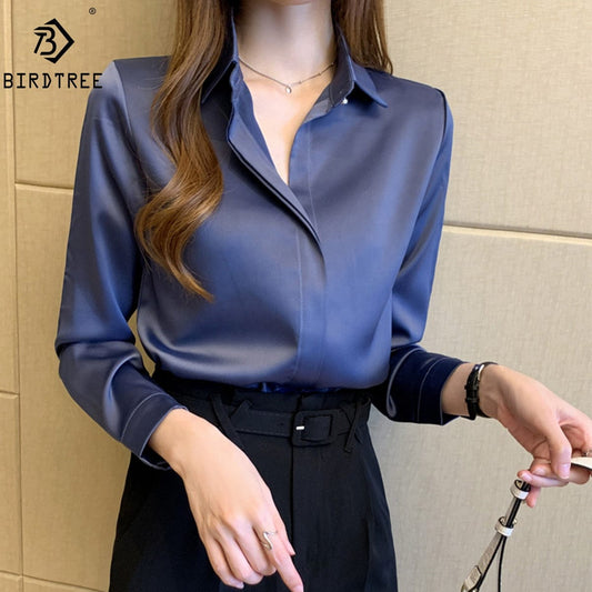 Women's Blouse NewNew Satin Blouse Women Casual Solid Tops Shirts Blouses Female Loose Autumn Fall Ladies Office Top T24807X