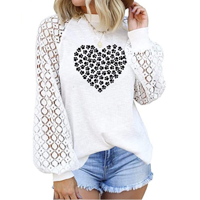 Women's Blouses dog paw faith Fashion Design custom made Loose Soild Color Summer Shirt Blouse  ladies' blouses