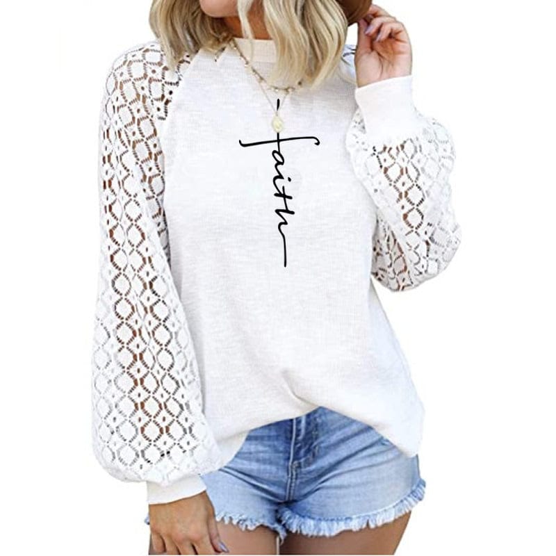 Women's Blouses Faith Flared Sleeves Mesh Fashion Design Loose Soild Color Summer Shirt Blouse  ladies' blouses