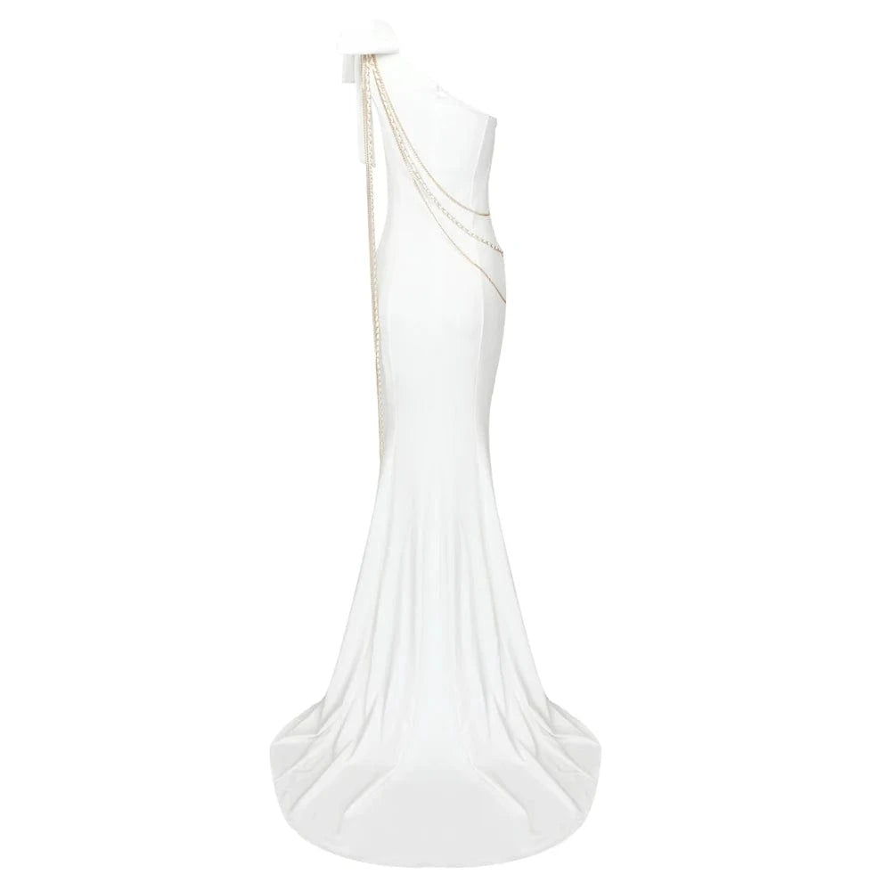 Women's Bodycon Sleeveless One Shoulder Floor Length Bandage Party Evening Dress