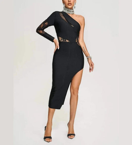 Women's Clothes Bodycon One Shoulder Crystal Collar Bandage Party Evening Prom Dress High Split Dresses