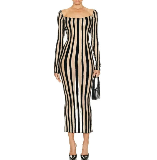 Women's Clothes Stripe Off Shoulder Sexy Party Prom Dress Bodycon Cocktail Dresses