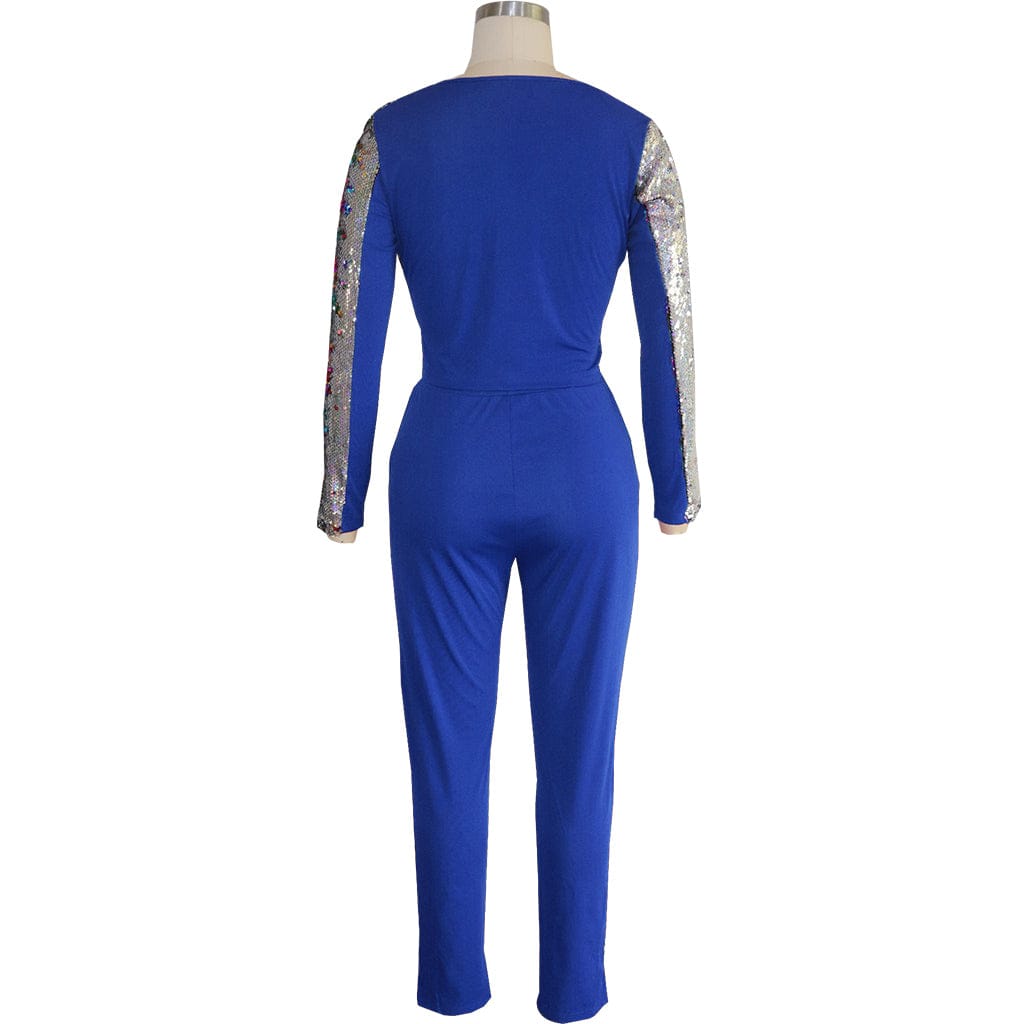 women's clothing Double-sided Colorful Sequin Long Sleeve V Neck Nightclub Tops & Trousers