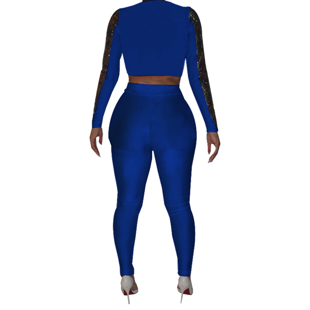 women's clothing Double-sided Colorful Sequin Long Sleeve V Neck Nightclub Tops & Trousers