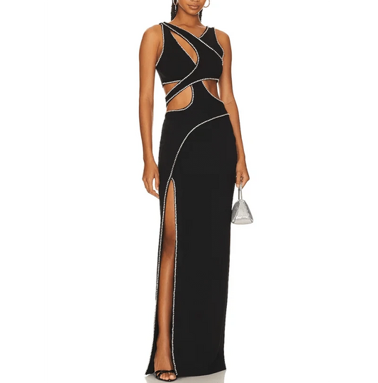 Women's Clothing Winter Sleeveless Pearls Hollow Out Party Evening Dresses