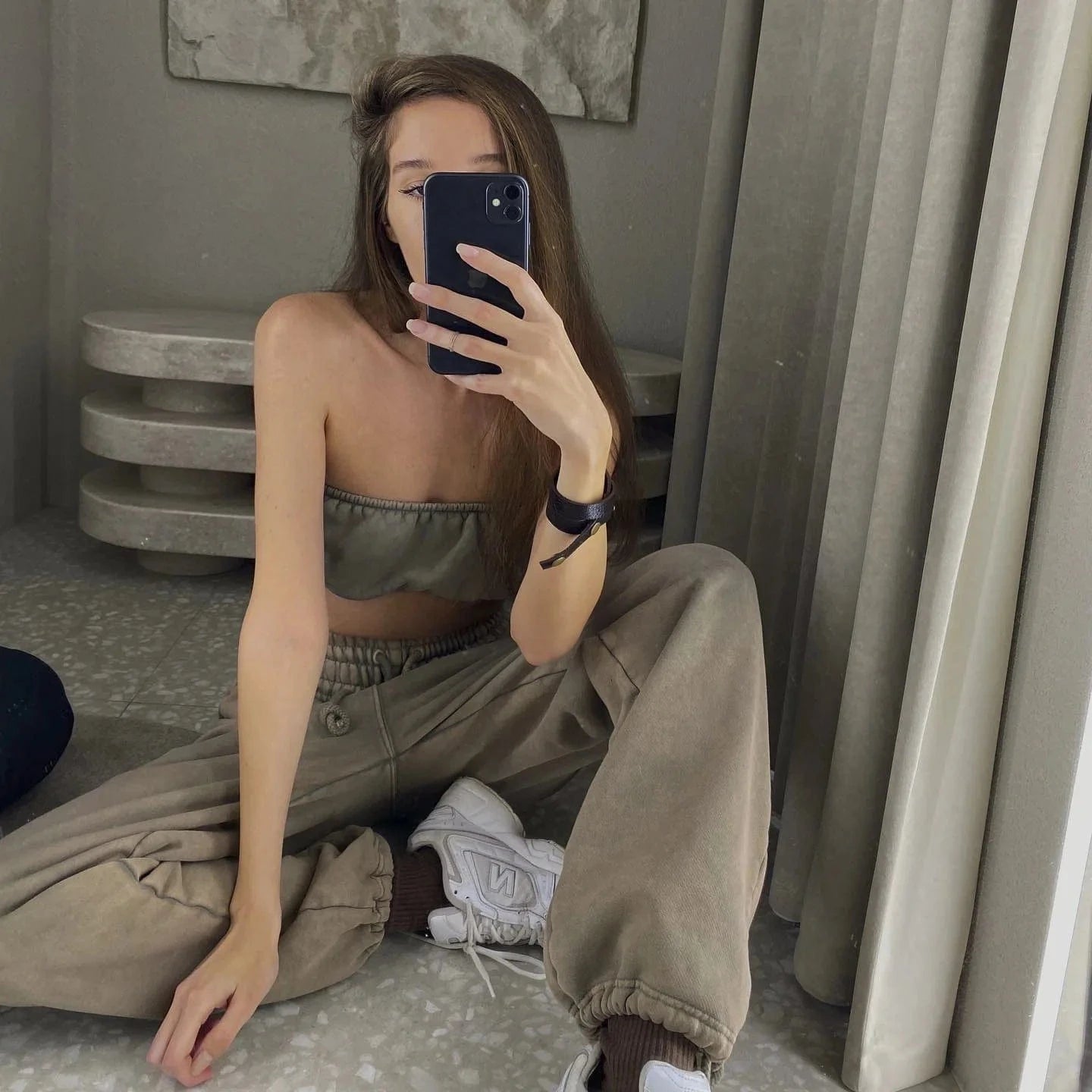 Women's Cut Out Drawstring Loose Casual Pants With Tie Leg Straight Sweatpants