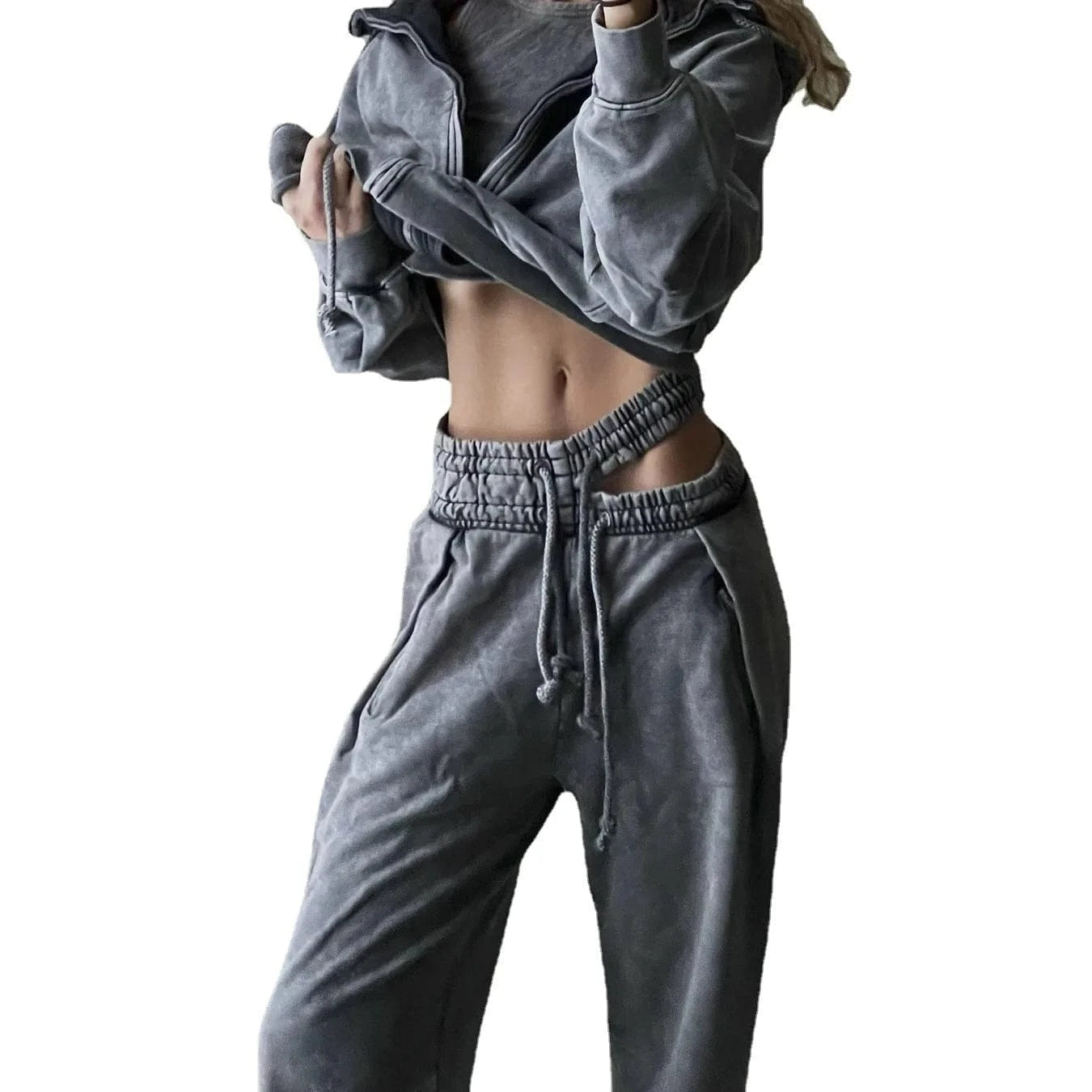 Women's Cut Out Drawstring Loose Casual Pants With Tie Leg Straight Sweatpants