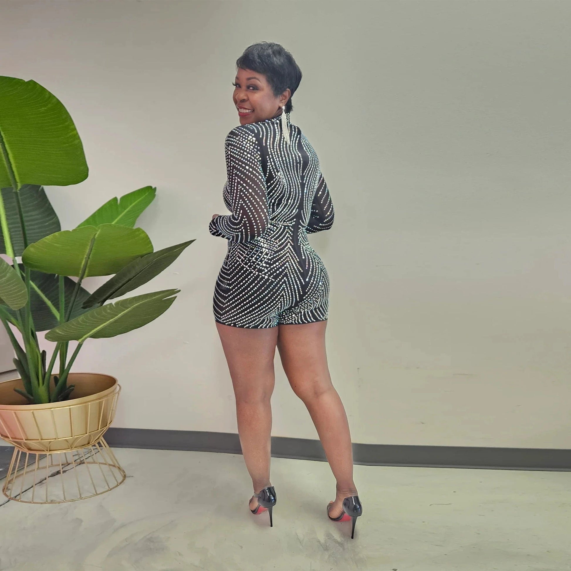 Women's elegant bandage beaded jumpsuit with short pants overalls for party wear