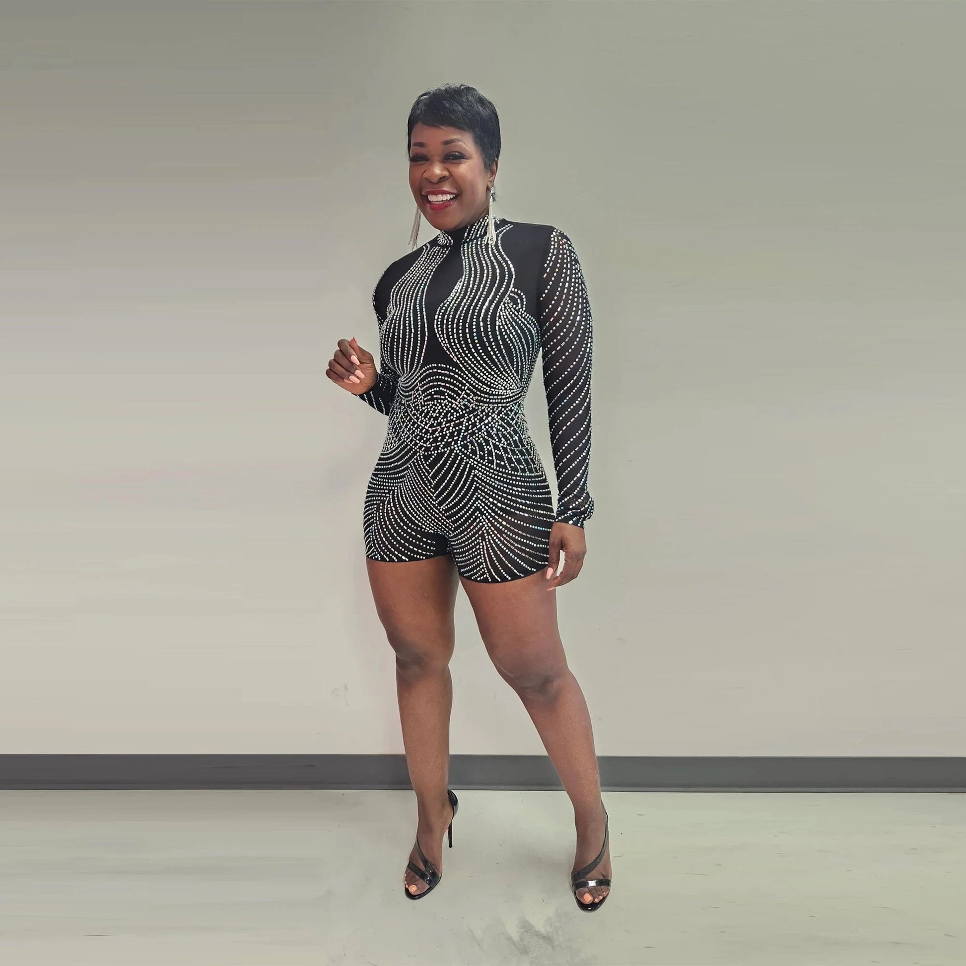 Women's elegant bandage beaded jumpsuit with short pants overalls for party wear