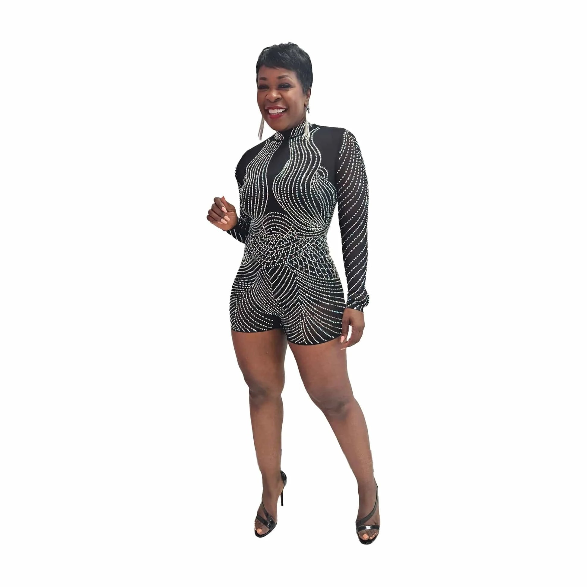 Women's elegant bandage beaded jumpsuit with short pants overalls for party wear