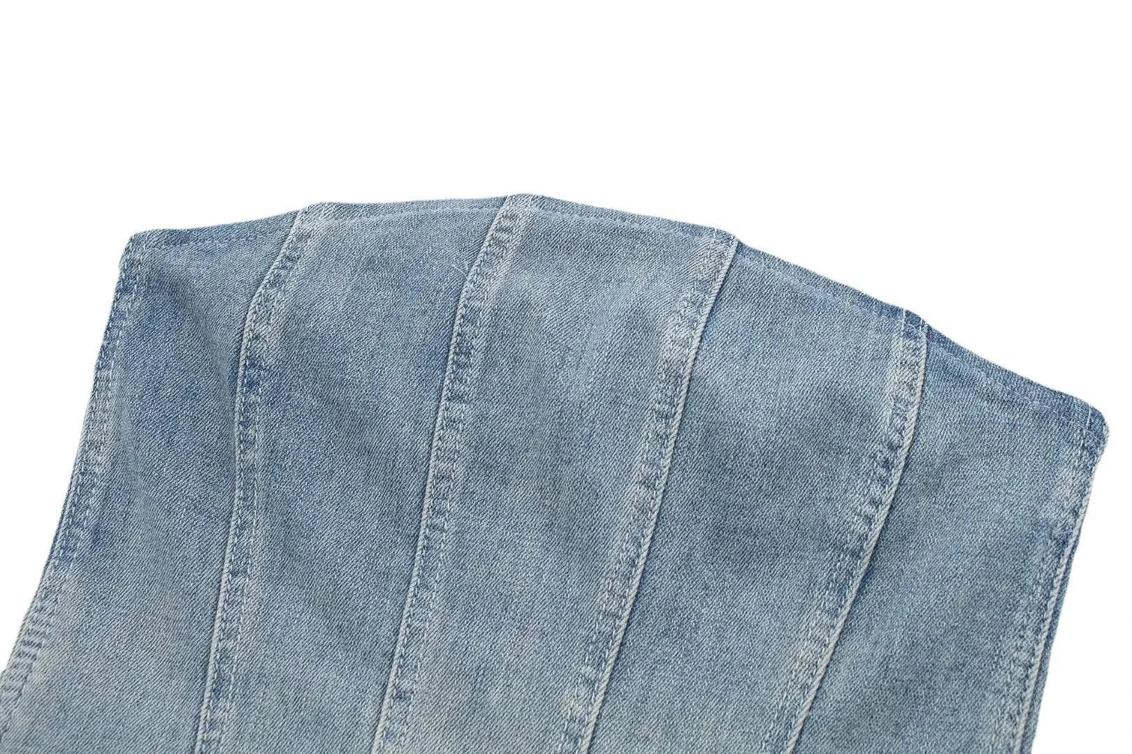 Women's European and American style denim tight fitting corset denim long skirt for women set