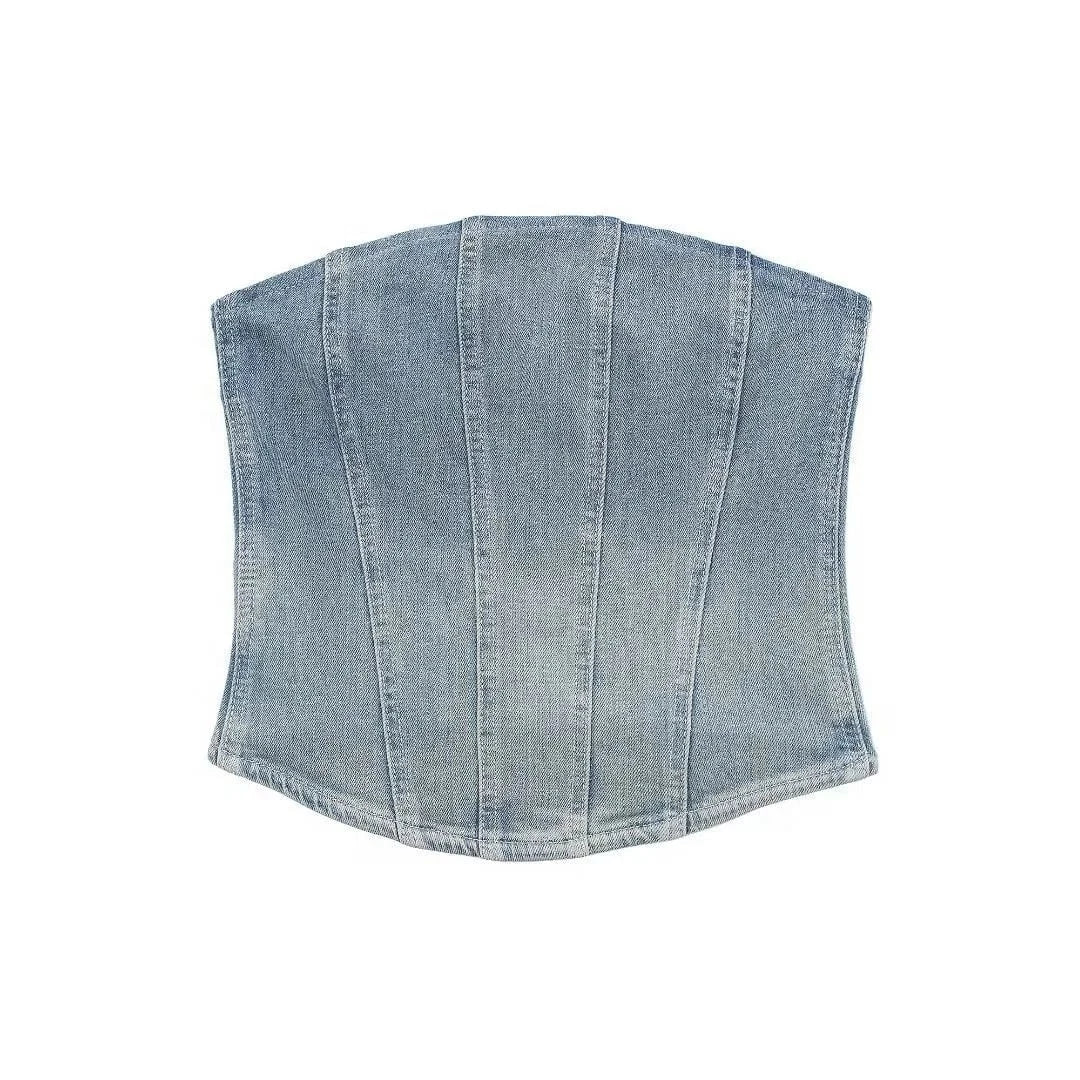 Women's European and American style denim tight fitting corset denim long skirt for women set