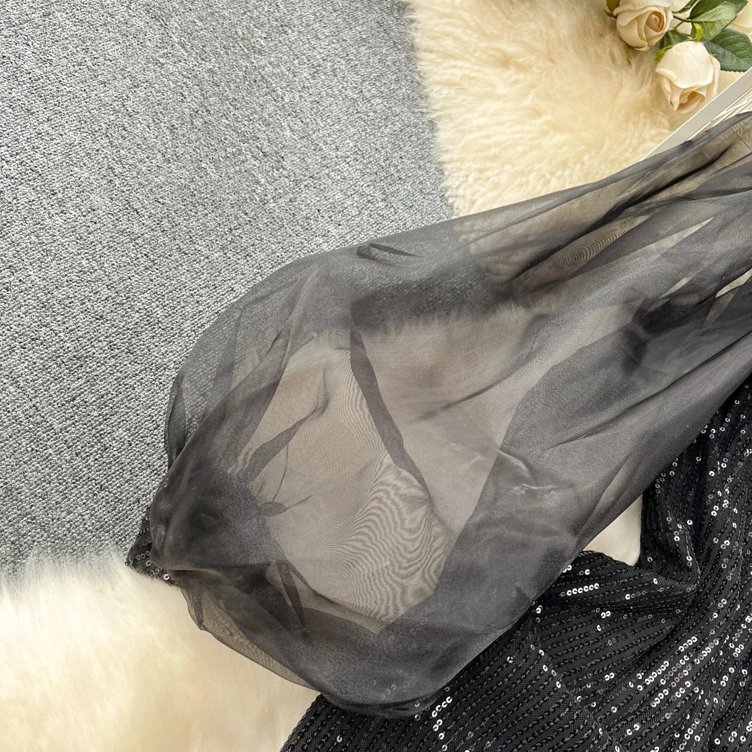 Women's Evening Dress 2024 New High Stretch Organza Long Sleeve Bodycon Dinner Party Dresses Elegant Black Dress 4x