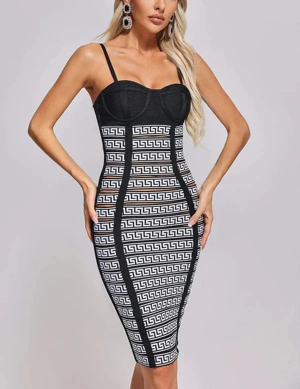 Women's Fashion Clothes Strap Jacquard Midi Dress Prom Dresses