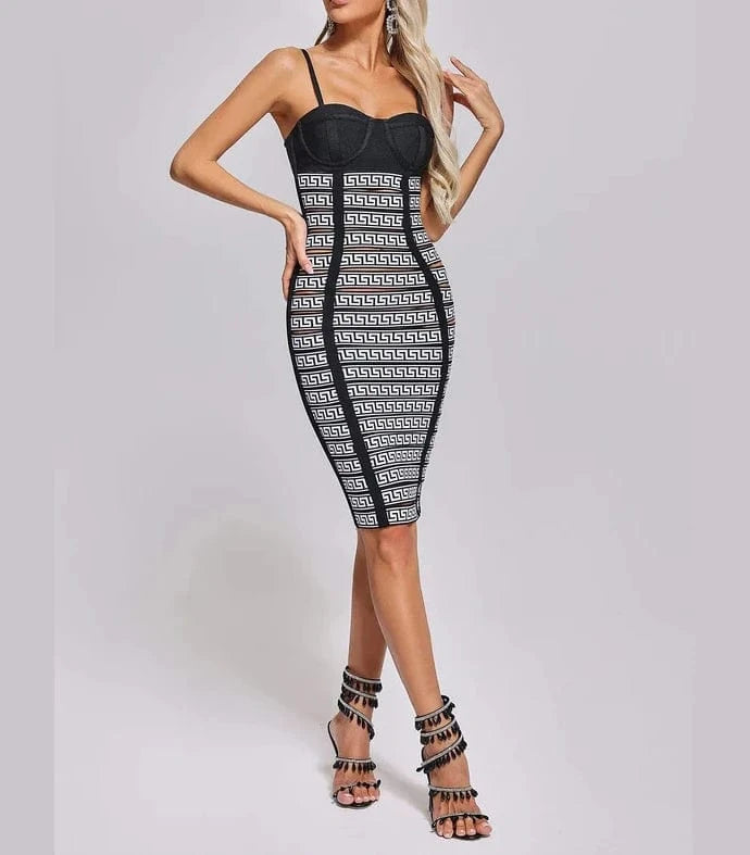 Women's Fashion Clothes Strap Jacquard Midi Dress Prom Dresses