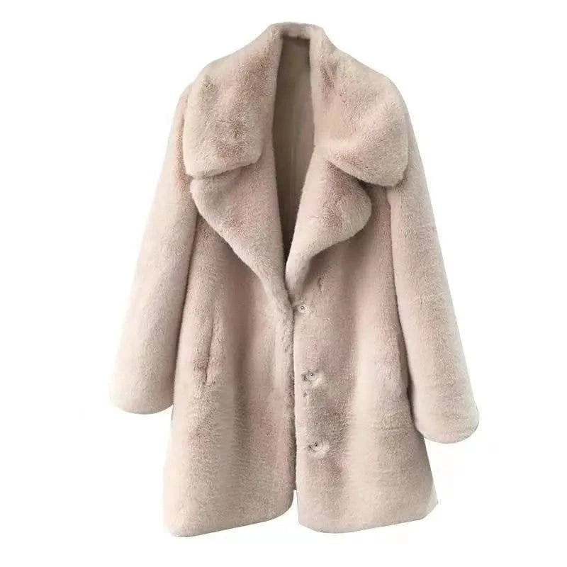 Women's Faux Shaggy Coat Fashion Long Sleeve Trench Coat Faux Mink Long Winter Coat