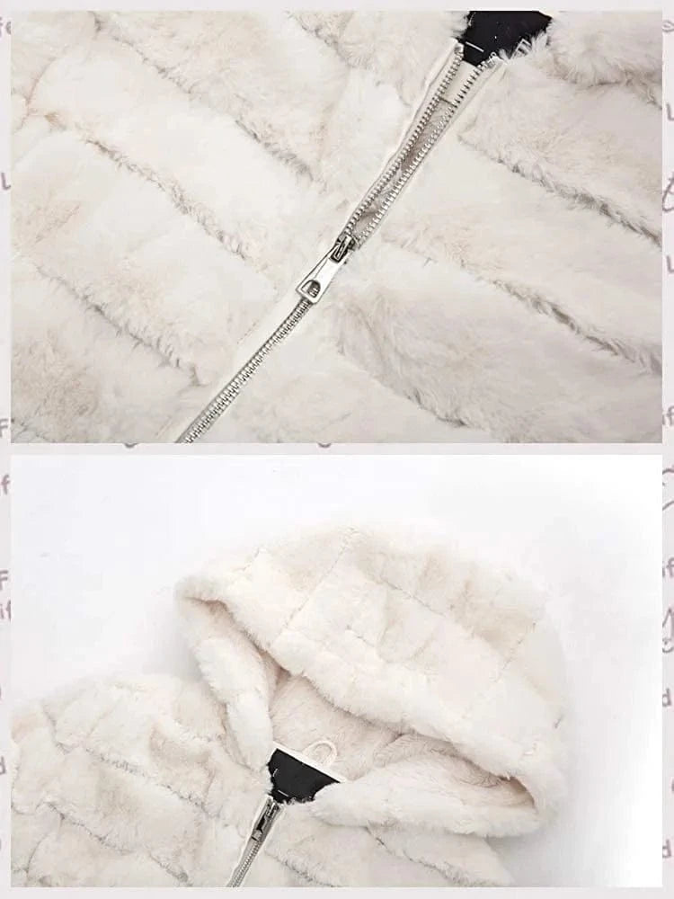 Women's Faux Shearling Shaggy Coat Fashion Long Sleeve Zip Up Jacket Hooded for Spring Fall and Winter