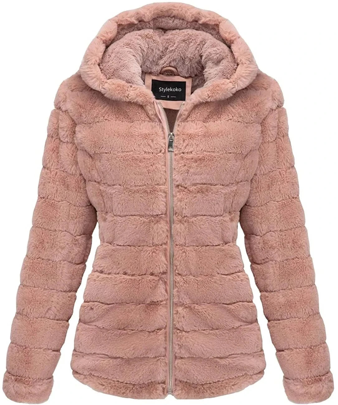 Women's Faux Shearling Shaggy Coat Fashion Long Sleeve Zip Up Jacket Hooded for Spring Fall and Winter