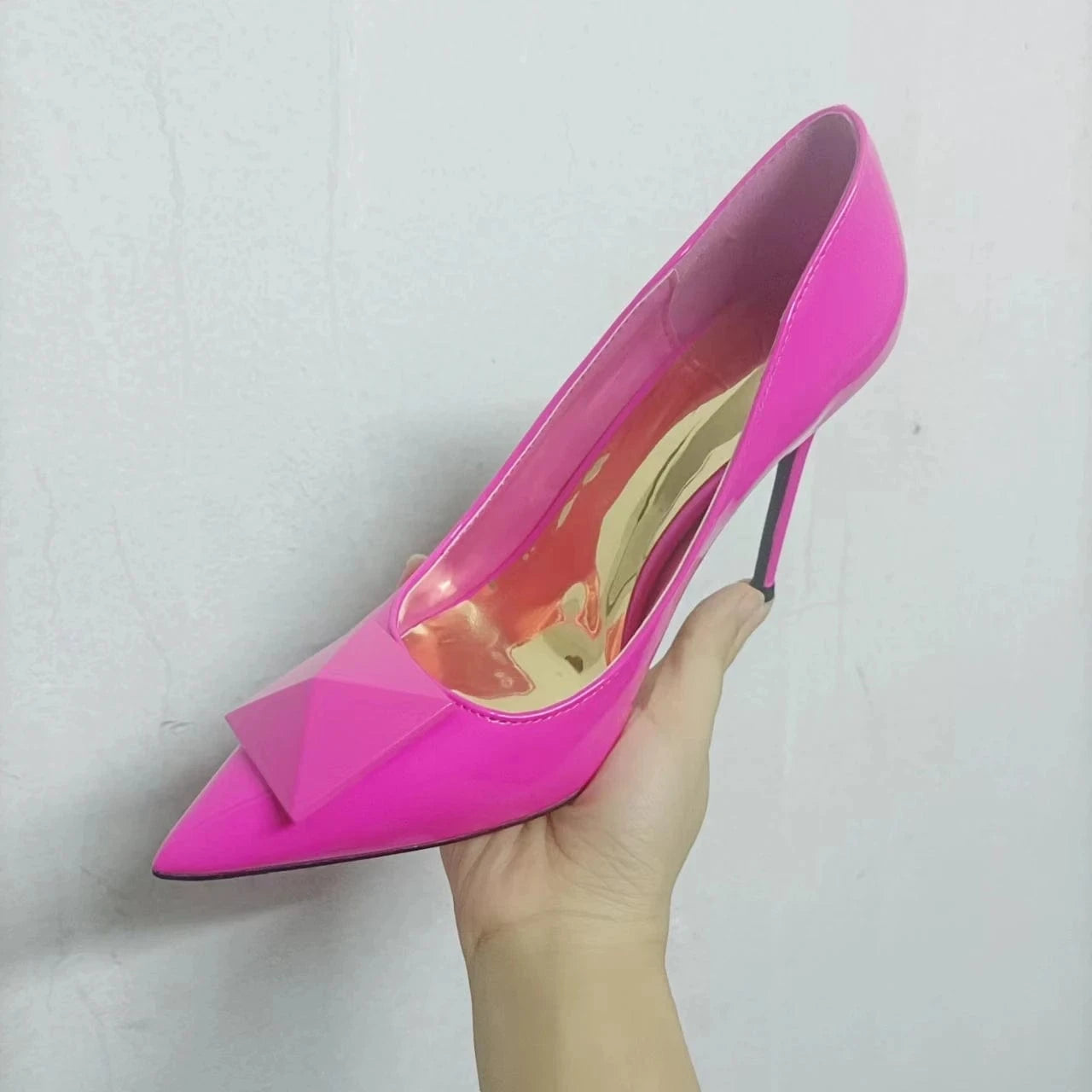 Women's High-Heeled Pumps Checker Pattern Thin Heel Pointed Toe Shoes