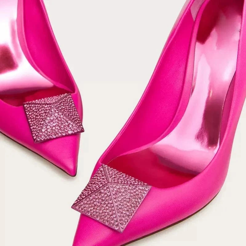 Women's High-Heeled Pumps Checker Pattern Thin Heel Pointed Toe Shoes