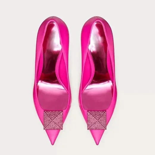 Women's High-Heeled Pumps Checker Pattern Thin Heel Pointed Toe Shoes
