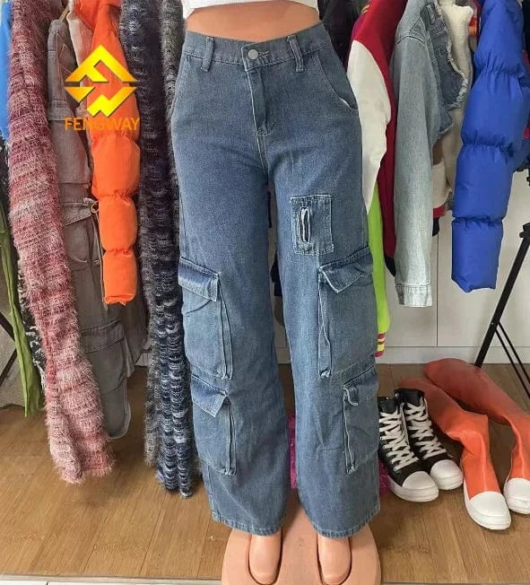 Women's High Waist Multi Pocket Cargo Denim Jeans