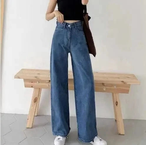 Women's High-Waisted Wide Leg Blue Denim Jeans