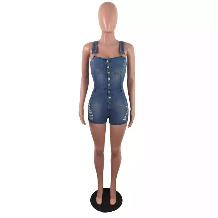 Women's Jumpsuit Shorts Slim Fit Sleeveless Jeans Jumpsuit Denim Jumpsuit Women's Button Up Elegant Cotton Jeans Women's