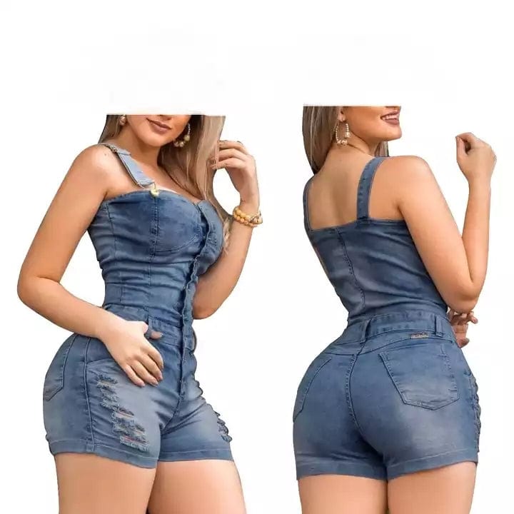 Women's Jumpsuit Shorts Slim Fit Sleeveless Jeans Jumpsuit Denim Jumpsuit Women's Button Up Elegant Cotton Jeans Women's