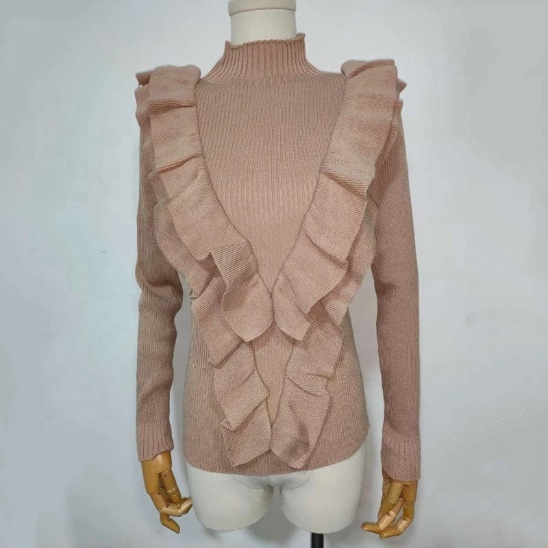 Women's Knitted Sweater Long Sleeve Solid Coffee Slim Elegant Office Lady Pullover 2022 Spring Fashion Top New