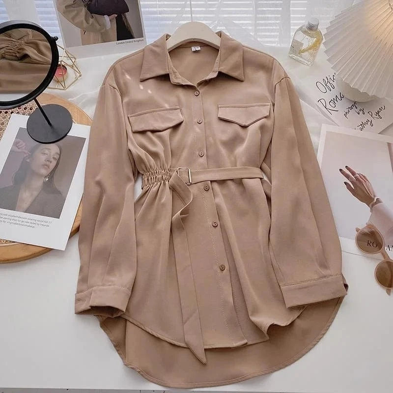 Women's Long Long Sleeve Shirt Summer New Tie Tops