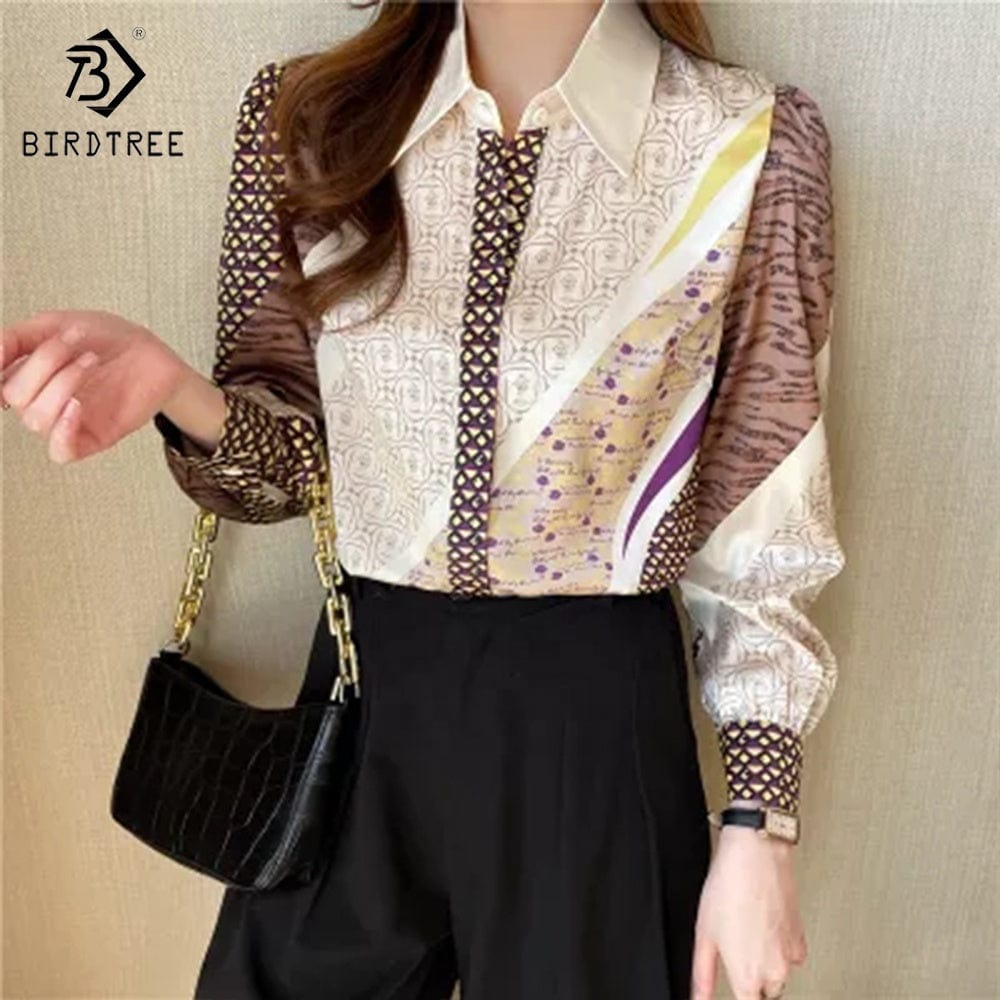 Women's Long Sleeve Shirts Letter Printing Turn Down Collar Buttoned Up Workwear Office Chiffon Blouses Shirt Fall Spring 2022