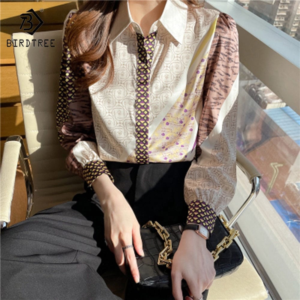 Women's Long Sleeve Shirts Letter Printing Turn Down Collar Buttoned Up Workwear Office Chiffon Blouses Shirt Fall Spring 2022