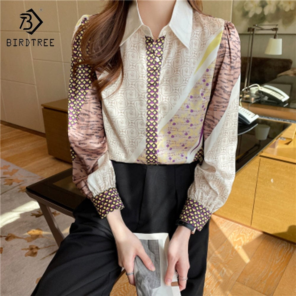 Women's Long Sleeve Shirts Letter Printing Turn Down Collar Buttoned Up Workwear Office Chiffon Blouses Shirt Fall Spring 2022