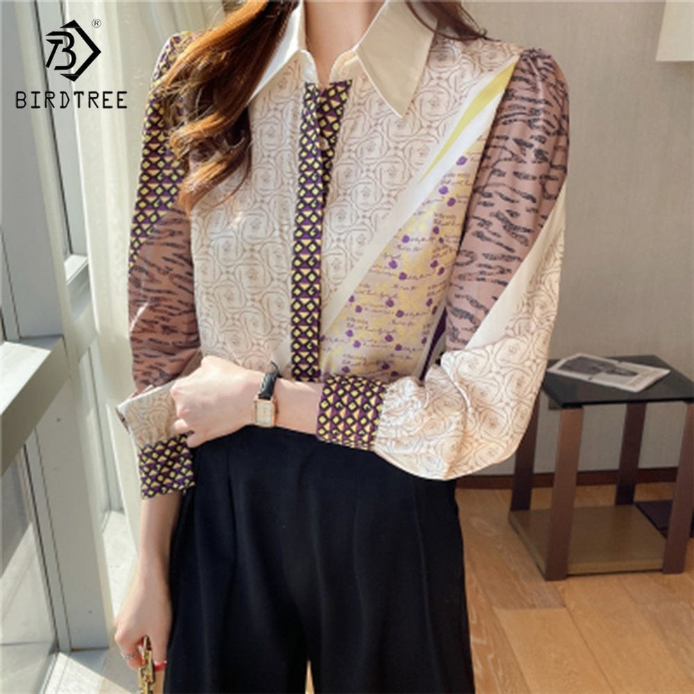 Women's Long Sleeve Shirts Letter Printing Turn Down Collar Buttoned Up Workwear Office Chiffon Blouses Shirt Fall Spring 2022
