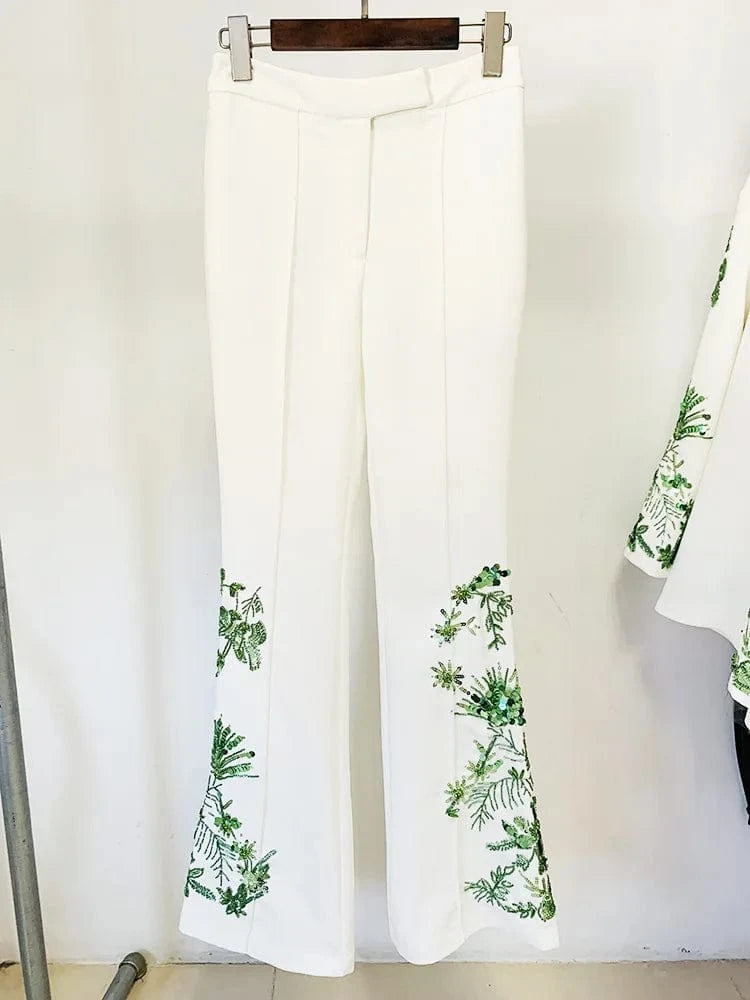 Women's Loose Style Sexy Long Sleeves Sequins Two Piece Set Beaded Blouse And Pants