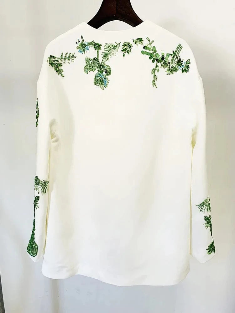 Women's Loose Style Sexy Long Sleeves Sequins Two Piece Set Beaded Blouse And Pants