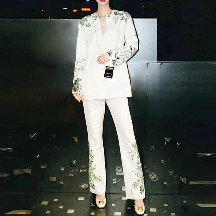 Women's Loose Style Sexy Long Sleeves Sequins Two Piece Set Beaded Blouse And Pants