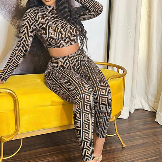Women's Luxury Clothing 2023  Printing Slim Long Sleeve Pants Trousers Two Piece Jogger Set Fall Leisure Ladies Outfits