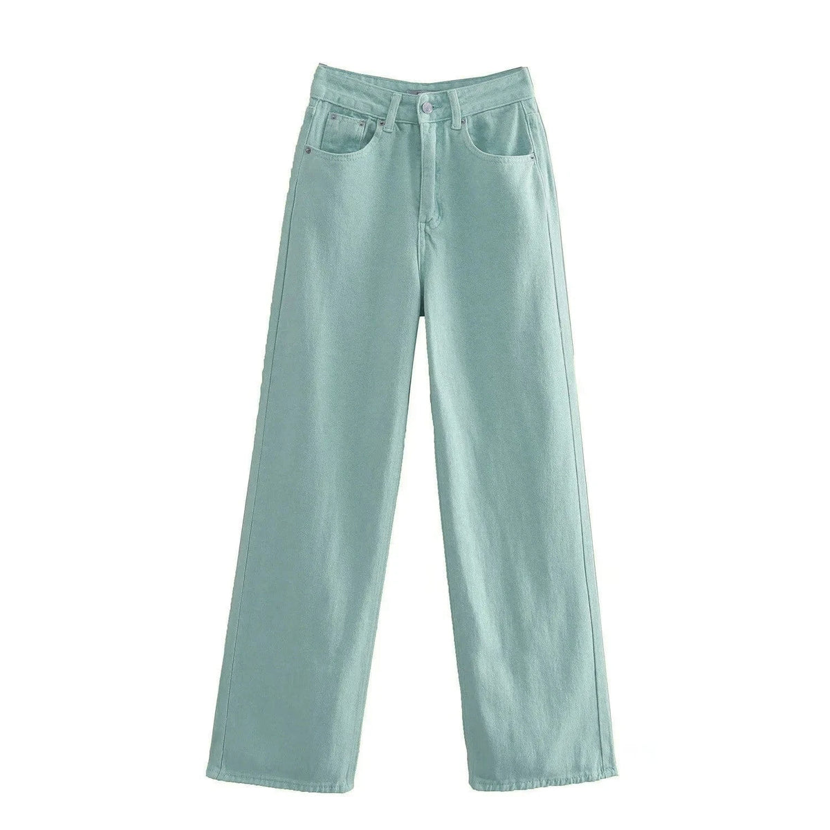Women's Mint Green High-Waisted Wide Leg Denim Jeans