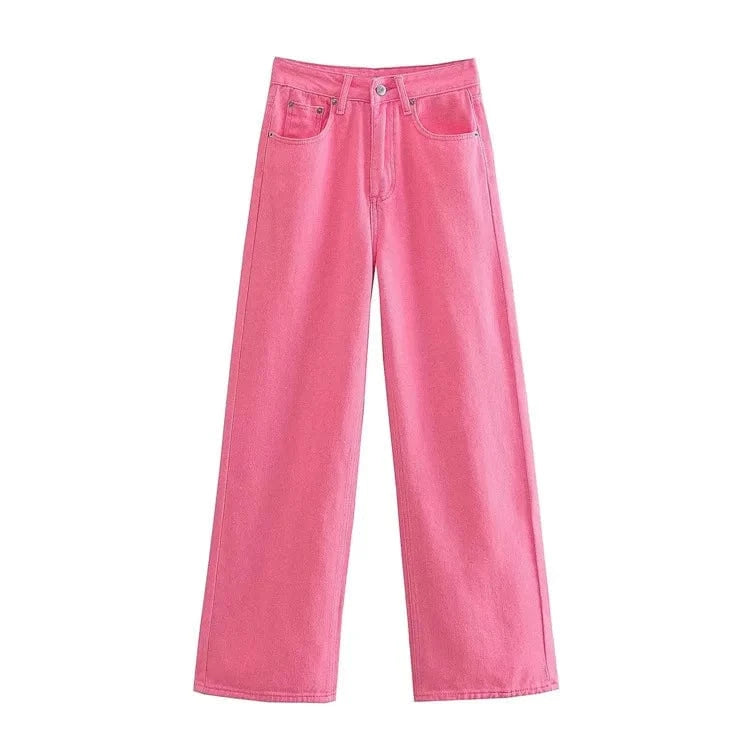 Women's Mint Green High-Waisted Wide Leg Denim Jeans