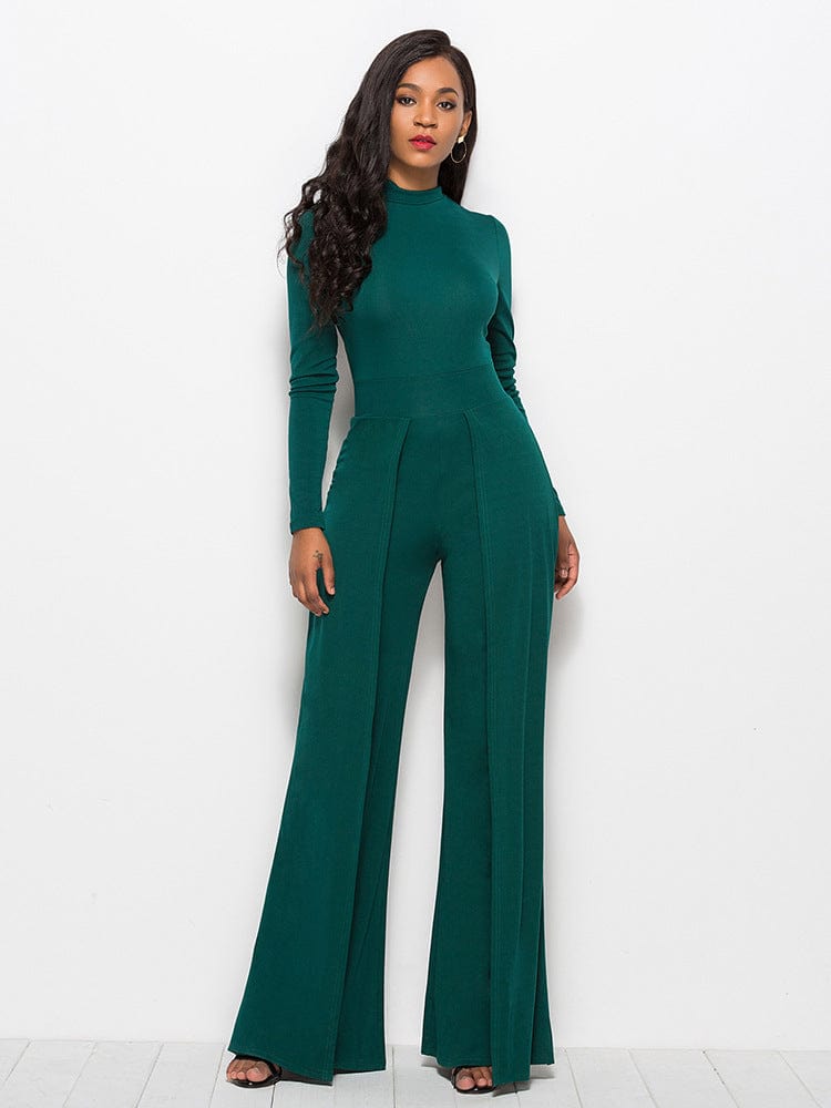 women's office clothes O neck long sleeve urban casual ladies romsuit wide leg pants are irregular one piece women jumpsuits