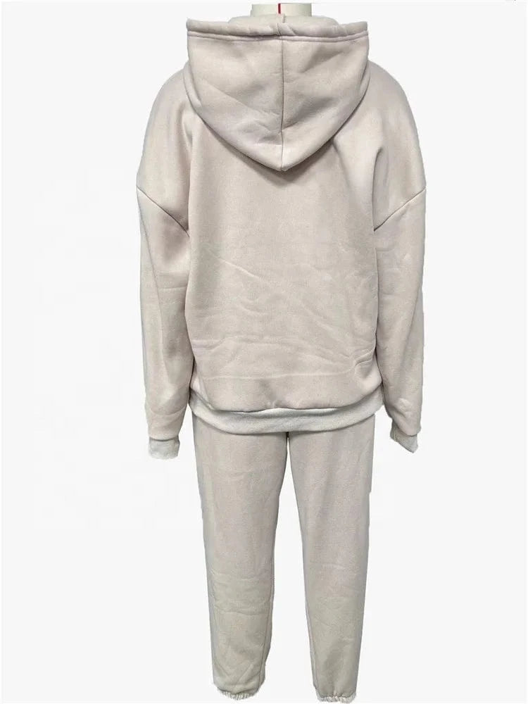 Women's Outfits Long Sleeved Plush Hooded Sweater Loose Casual PantsWomen Two Piece Set Autumn and Winter Fashion Suit