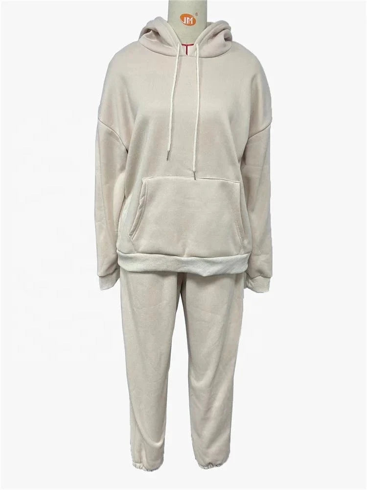 Women's Outfits Long Sleeved Plush Hooded Sweater Loose Casual PantsWomen Two Piece Set Autumn and Winter Fashion Suit