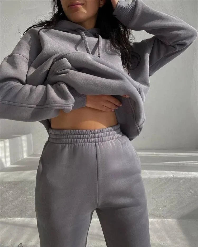 Women's Outfits Long Sleeved Plush Hooded Sweater Loose Casual PantsWomen Two Piece Set Autumn and Winter Fashion Suit