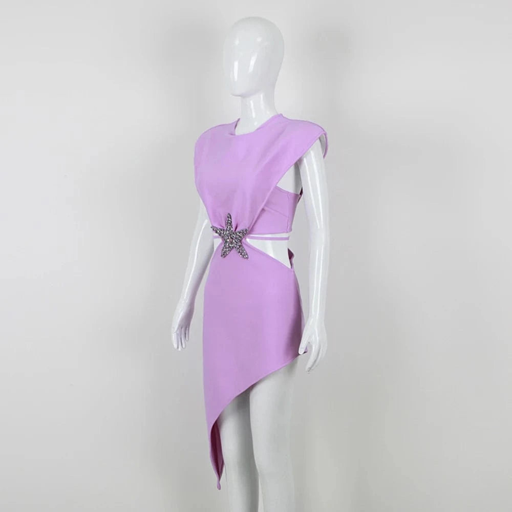 Women's Purple Sexy Elegant sleeveless Hollow Out Beaded Bandage Evening Dresses
